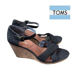 TOMS Women's Sienna Dark Blue Denim Wedge Sandals 11
